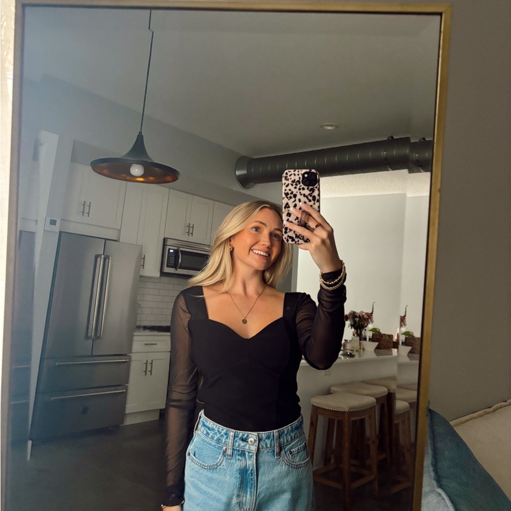 Abercrombie & Fitch Black Sheer Sleeve Bodysuit